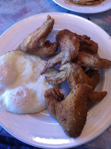 Chicken WIngs & Over-medium Eggs at M'dears Bakery & Bistro Chicken WIngs & Over-medium Eggs at M'dears Bakery & Bistro
