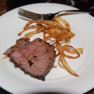 Beef Tenderloin Special set in Yuzu Truffle Butter and finished with Crispy Onion Straws at NOBU