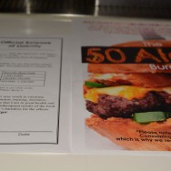 The 50 Alarm Burger info sheet @ Slater's 50/50