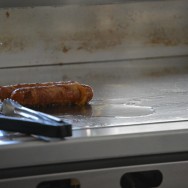 Bacon-wrapped Nathan's Famous hotdog at Dirt Dog LA
