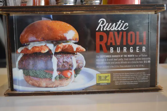 The Rustic Ravioli Burger at Slater's 50/50