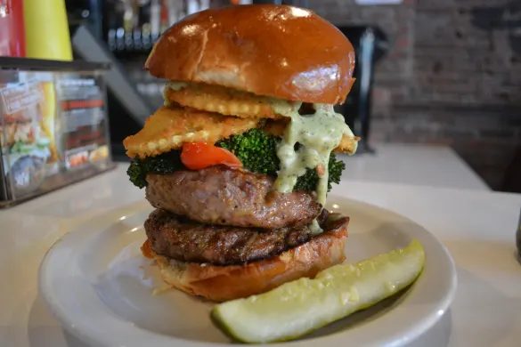 The Rustic Ravioli Burger at Slater's 50/50