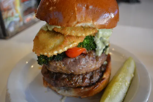 The Rustic Ravioli Burger at Slater's 50/50