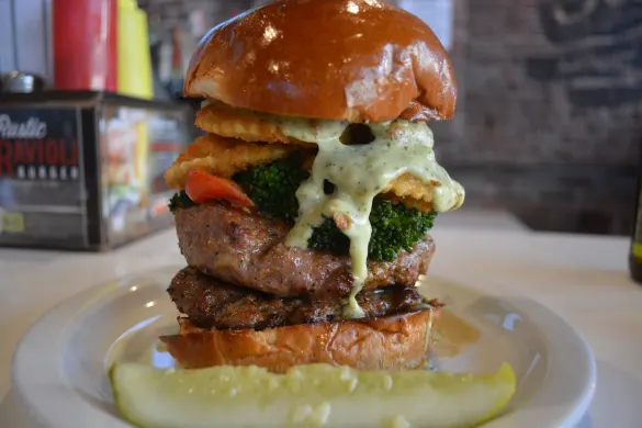 The Rustic Ravioli Burger at Slater's 50/50