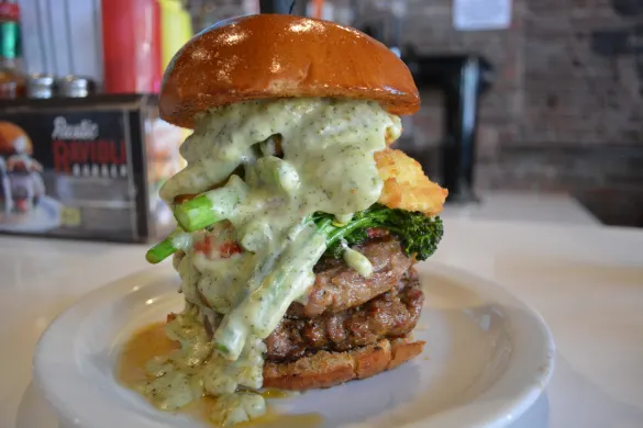 The Rustic Ravioli Burger at Slater's 50/50