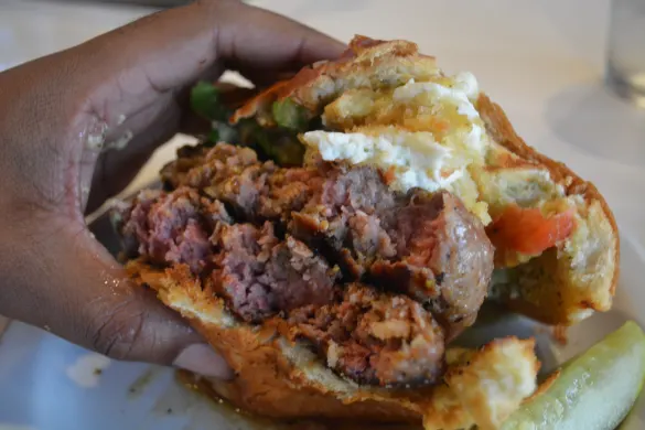 The Rustic Ravioli Burger at Slater's 50/50